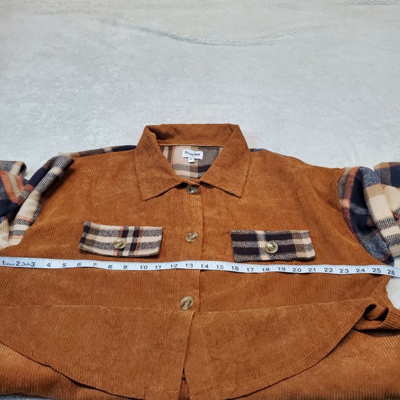 Prissy Jane Tan Corduroy Flannel Plaid Fall Cozy Casual Long Top Shacket XL - Picture 5 of 7
